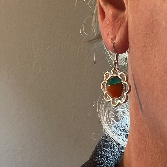 24026 Orange and Green Resin pendent and earrings. - Picture 6 of 7